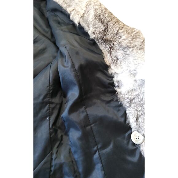 Vtg Luxury Rabbit Fur coat Gray Tan double lapel btn close old money glam chic - Picture 11 of 11